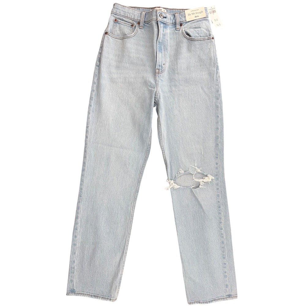 Abercrombie & Fitch The 90s Straight Jeans Sz 28/6R Rip Knee VTG Inspired Grunge